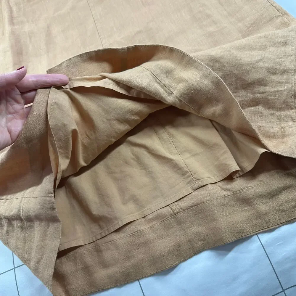 J.Crew Dress Womens Medium Tall Tan Pure Linen Shift Button Back Sleeveless